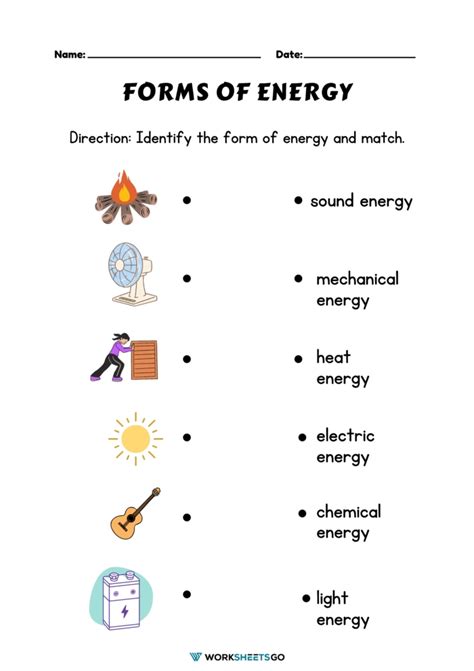 Printable Forms Of Energy Worksheet